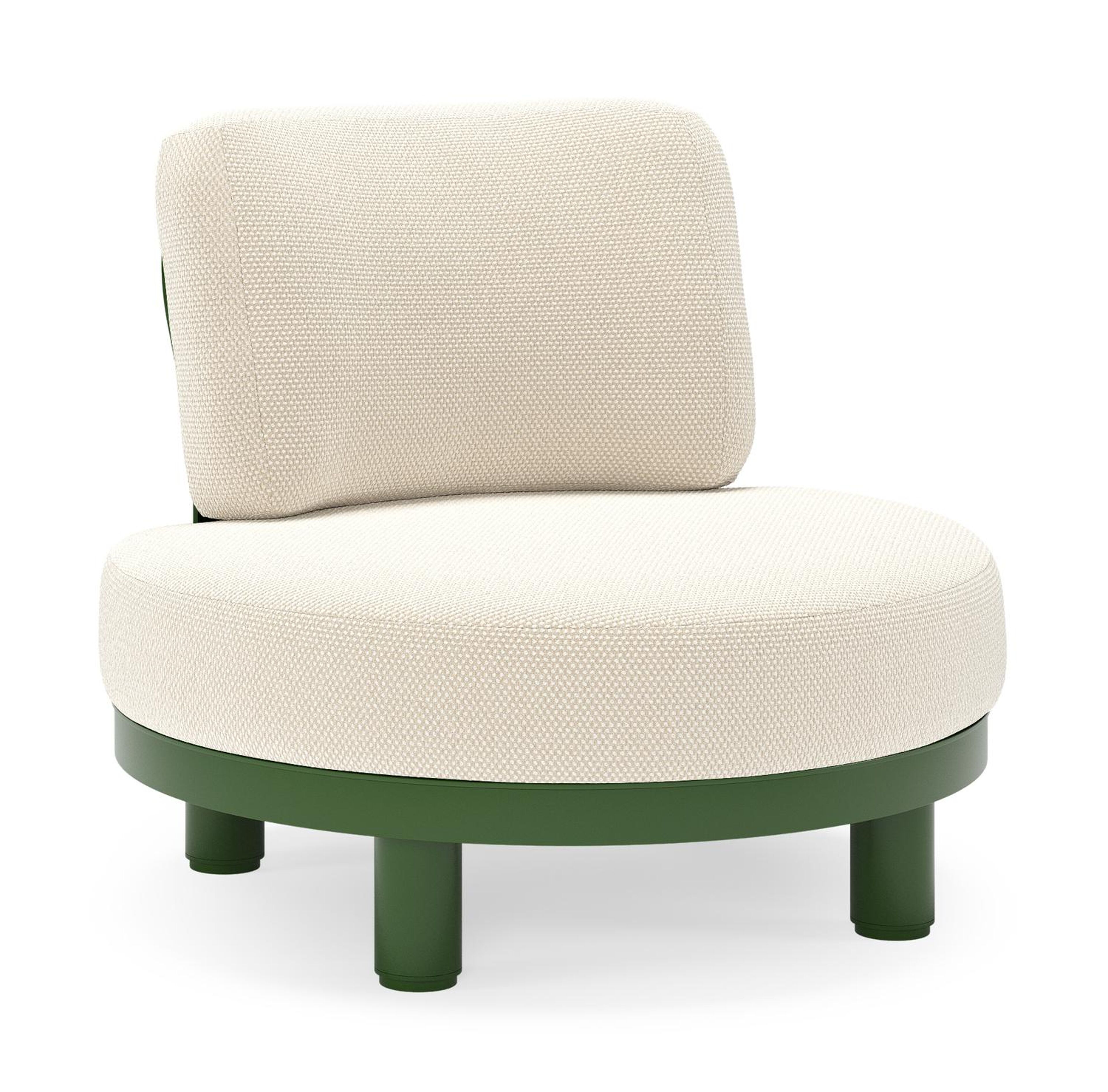 Donato loungestoel in groen aluminium met all weather cosytica Althea Off White kussen