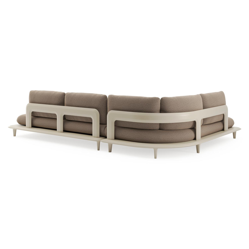 Salon de jardin d'angle Bomero en aluminium beige et coussins en all weather solica firenze bamboe