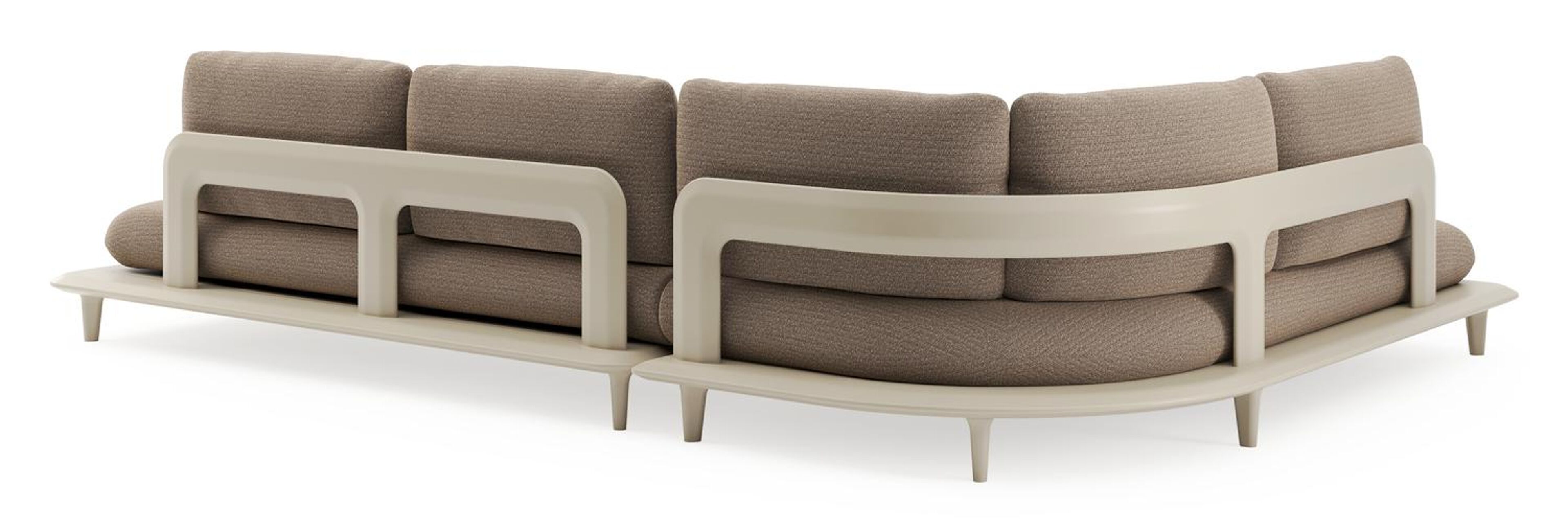 Salon de jardin d'angle Bomero en aluminium beige et coussins en all weather solica firenze bamboe