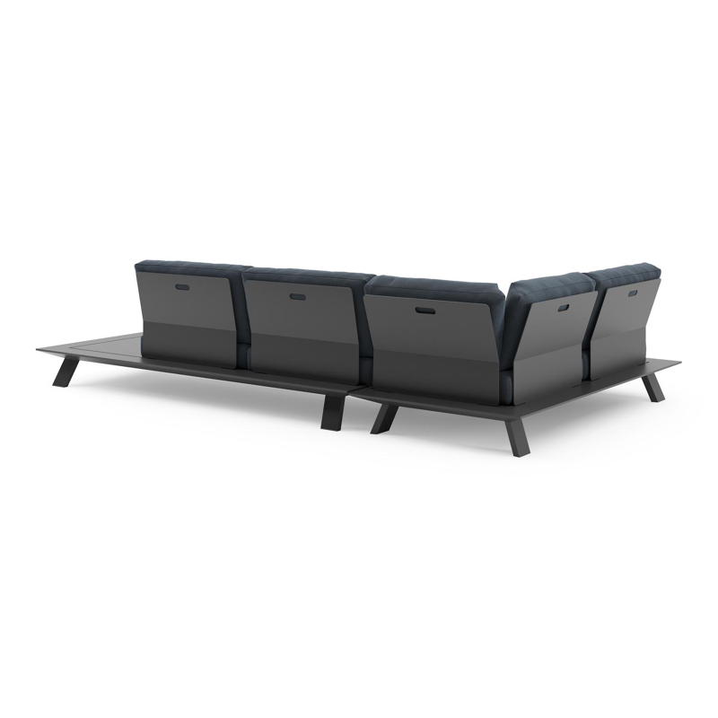Salon de jardin d'angle Cesano en aluminium noir et coussin en all weather Sunbrella® luxe heritage indigo