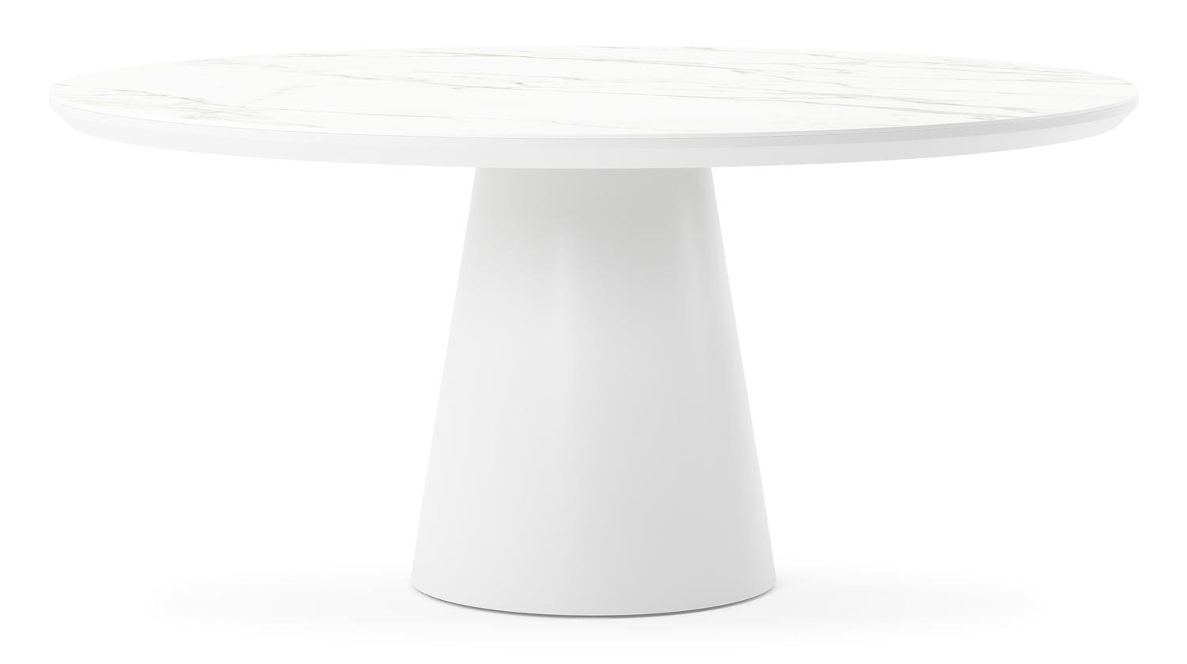 Table de jardin Donato en aluminium blanc et céramique pleine calacatta - Dia. 148 x H 75 cm