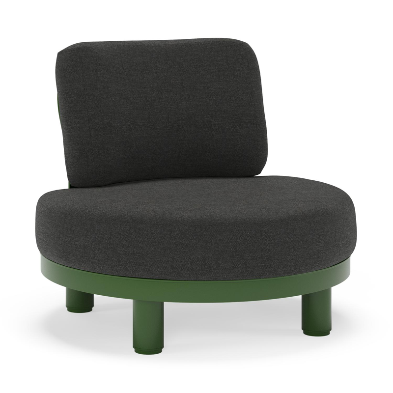 Donato loungestoel in groen aluminium met all weather sunbrella® luxe Chartres Sooty kussen