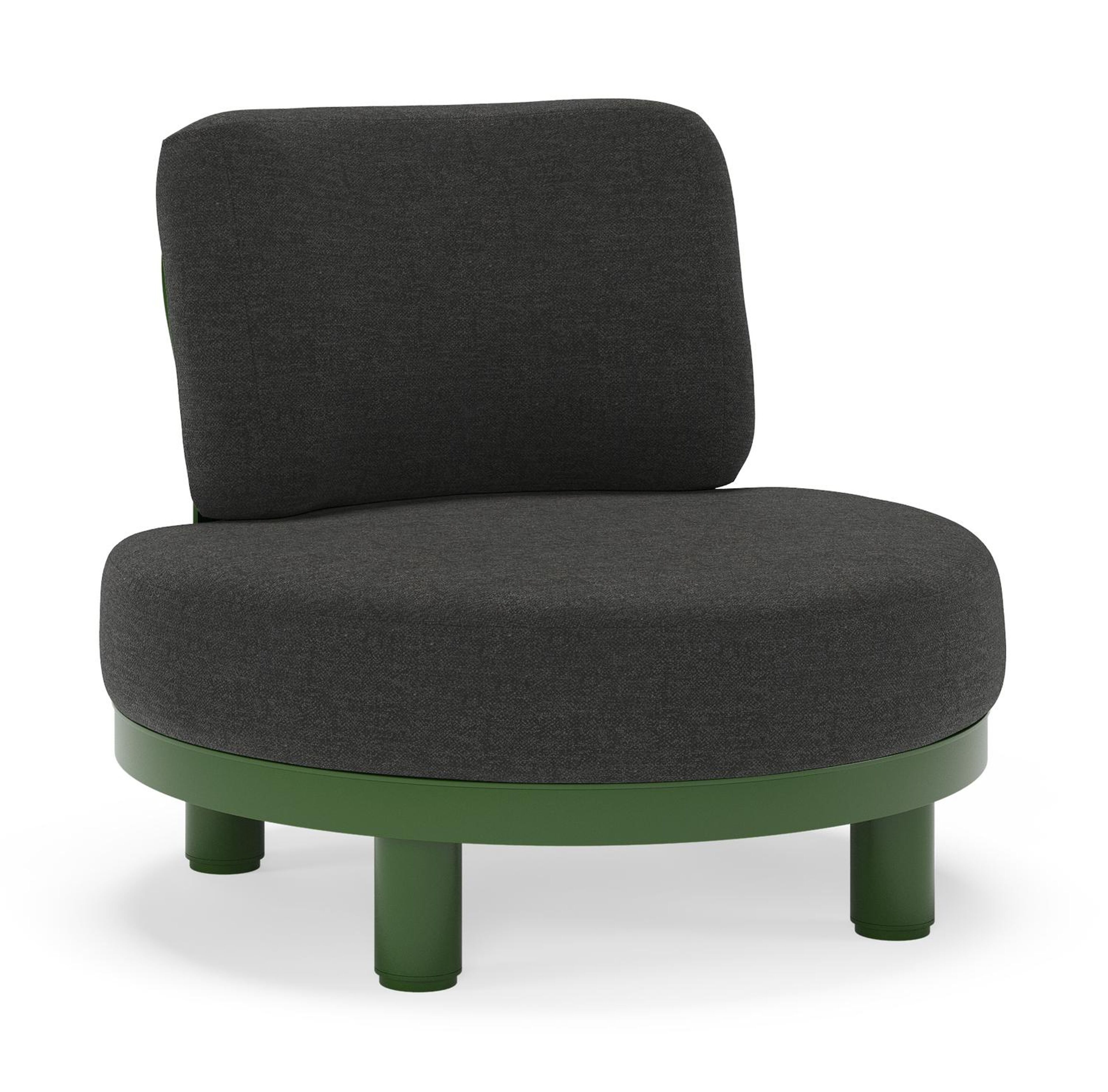 Fauteuil de jardin Donato en aluminium vert et coussins en all weather sunbrella® luxe Chartres Sooty