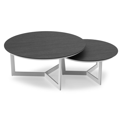 Lacrima set van 2 loungetafels rond in wit aluminium en volkeramiek Basalt Black - Dia. 85/65 x H 35/30 cm