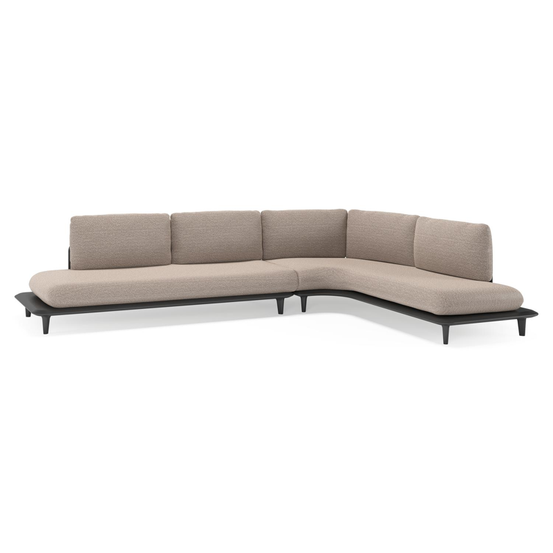 Bomero loungehoek in zwart aluminium met wander manioc all weather sunbrella® luxe kussen