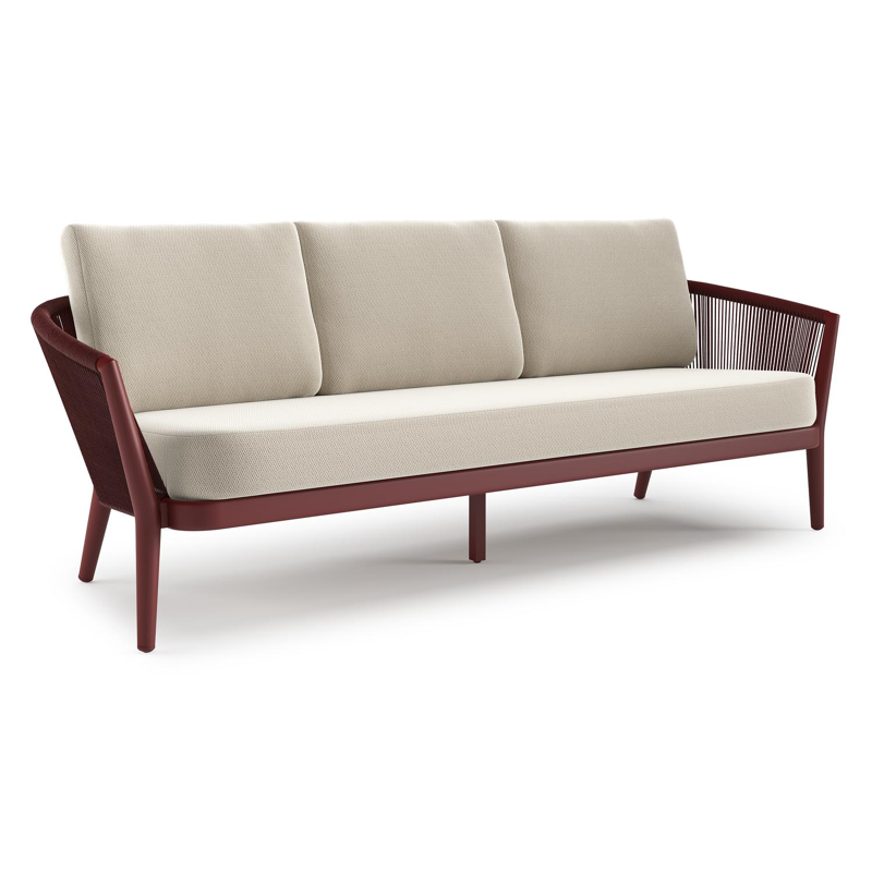 Orso loungebank in ruby aluminium en ruby verticaal geweven ronde rope met Lopi Marble all weather sunbrella® luxe kussen