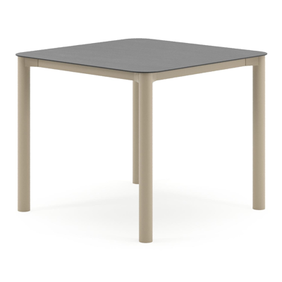 Table de jardin Orso rectangulaire arrondi en aluminium beige et céramique pleine Basalt Black - Lg. 90 x Lrg. 90 x Haut. 74.5 cm