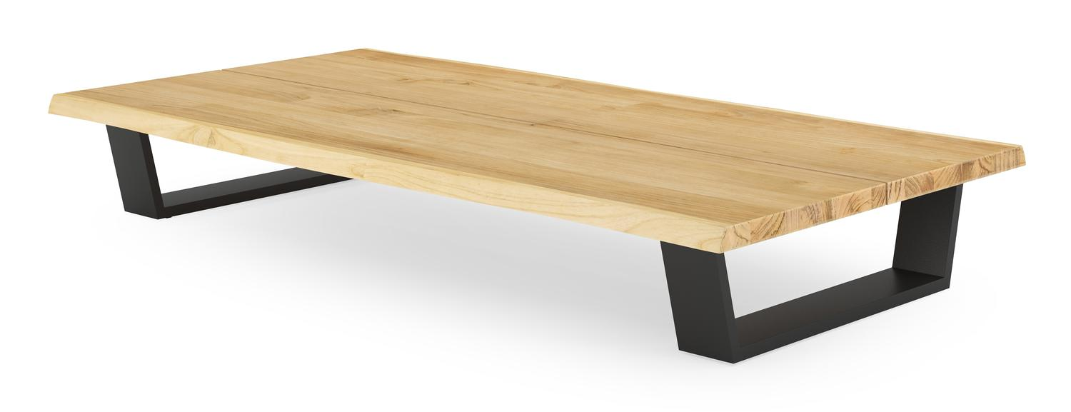 Table basse Pagino en aluminium noir et teck naturel - Lg 140 x larg. 80 x H 28 cm
