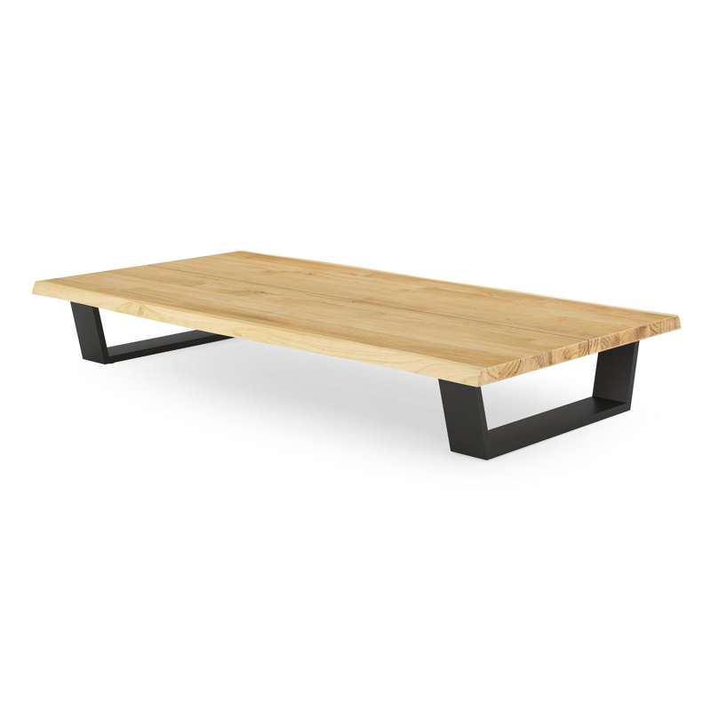 Table basse Pagino en aluminium noir et teck naturel - Lg 140 x larg. 80 x H 28 cm