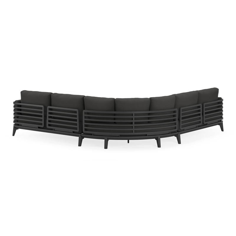 Mosa loungehoek in zwart aluminium met natte sooty all weather sunbrella® premium kussens en loungetafel