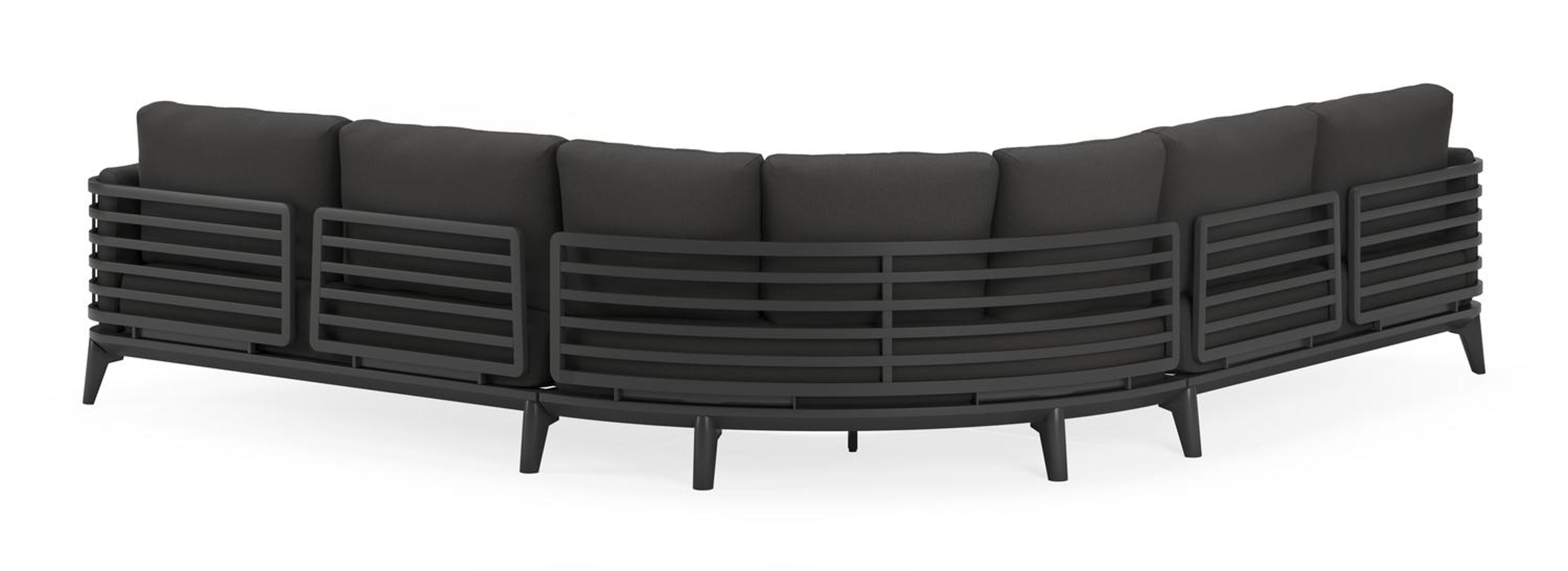Salon de jardin d'angle Mosa en aluminium noir avec coussins en all weather sunbrella® premium natte sooty et table basse