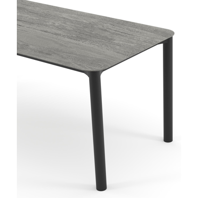 Orso tuintafel rechthoekig afgerond in zwart aluminium en volkeramiek Aspen Grey - L 200 x B 80 x H 74.5 cm