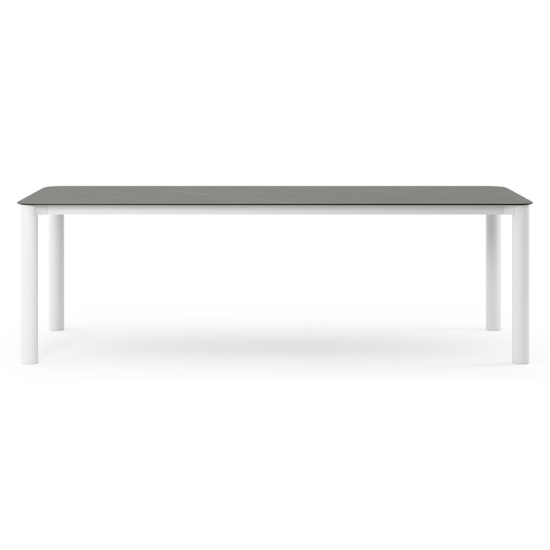 Table de jardin Orso rectangulaire arrondi en aluminium blanc et céramique pleine Calatorao - Lg. 240 x Lrg. 100 x Haut. 73.5 cm