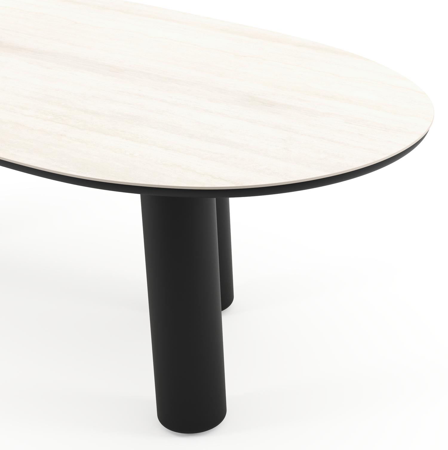 Amico tuintafel organisch in zwart aluminium en volkeramiek Travertino Bianco - L 240 x B 110 x H 73.5 cm