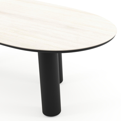 Amico tuintafel organisch in zwart aluminium en volkeramiek Travertino Bianco - L 240 x B 110 x H 73.5 cm