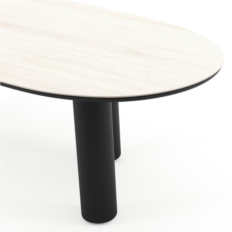 Amico tuintafel organisch in zwart aluminium en volkeramiek Travertino Bianco - L 240 x B 110 x H 73.5 cm