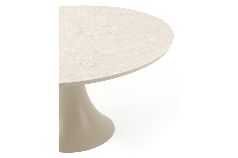 Table de jardin Fano ronde en aluminium beige et céramique pleine Retrostone Diam. 148 x Haut. 74 cm