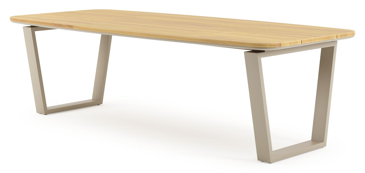 Table de jardin Pagino forme de bateau en aluminium beige et teck Lg. 255 x Lrg. 115 x Haut. 73 cm