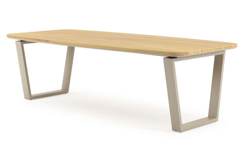 Pagino tuintafel bootvorm in beige aluminium en teak L 255 x B 115 x H 73 cm x H 73 cm