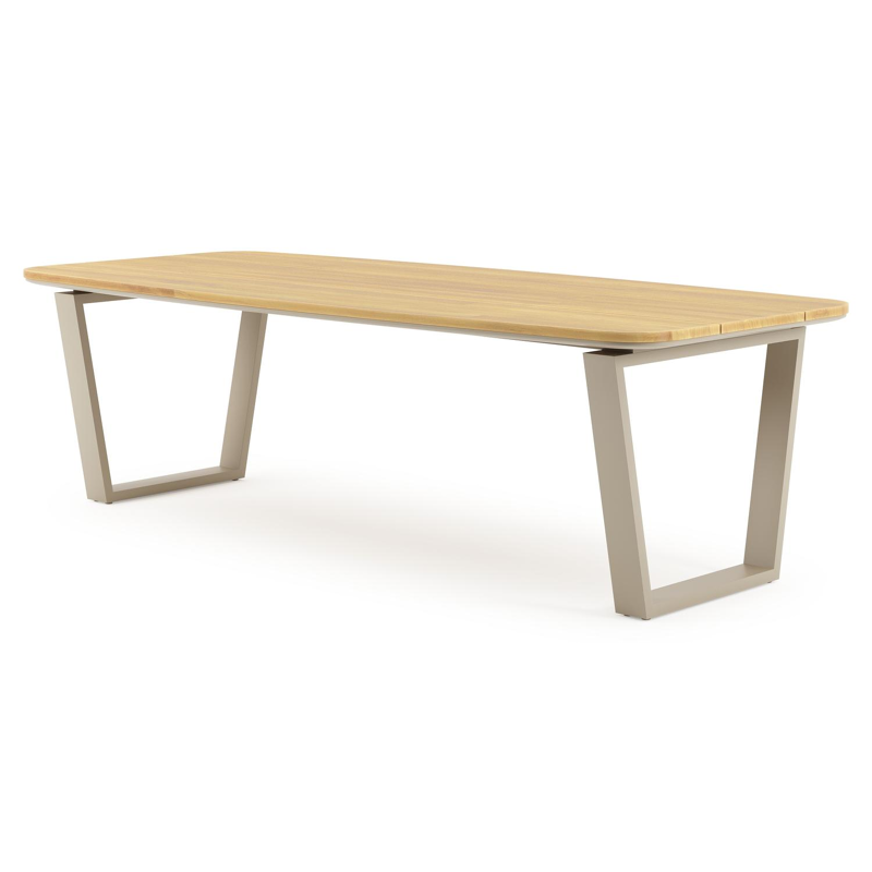 Table de jardin Pagino forme de bateau en aluminium beige et teck Lg. 255 x Lrg. 115 x Haut. 73 cm