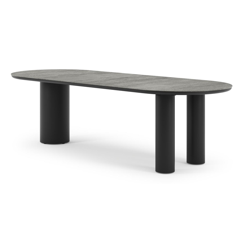 Organo tuintafel ovaal in zwart aluminium en volkeramiek  aspen grey - L 260 x B 100 x H 74 cm