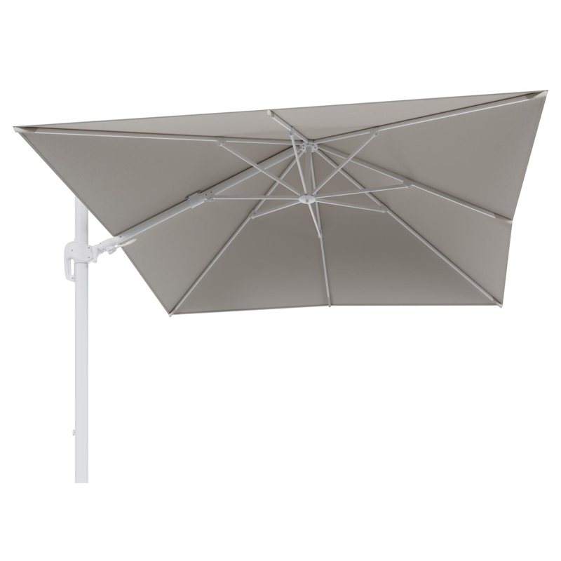 Rufina zweefparasol tiltfunctie in wit aluminium en parasoldoek in All Weather Sunbrella® Luxe Lopi Marble  - L1 300 x L2 300 cm (zonder voet)