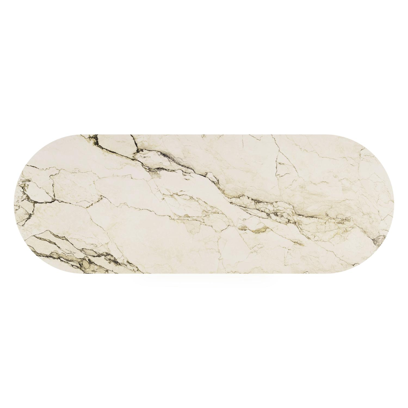 Table de jardin Organo oval en aluminium blanc et céramique pleine colorado dunes - Lg. 300 x Lrg. 110 x Haut. 74 cm