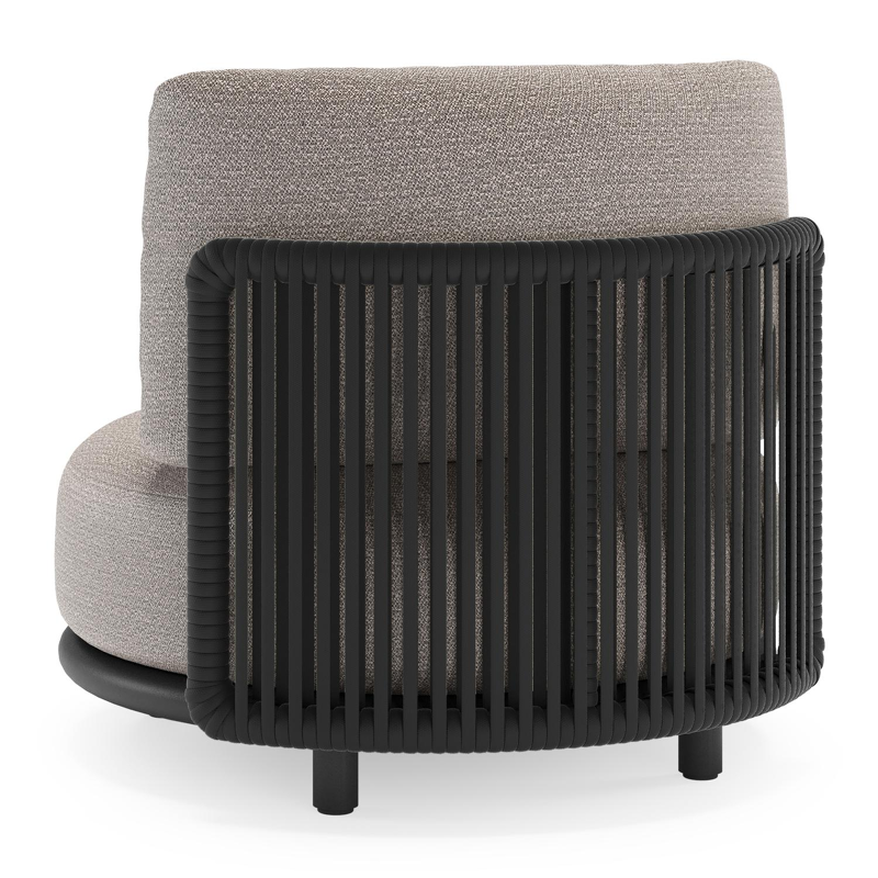 Lomano loungestoel in zwart aluminium en beige verticaal geweven luxe vlakke rope met wander granite all weather sunbrella® luxe kussen