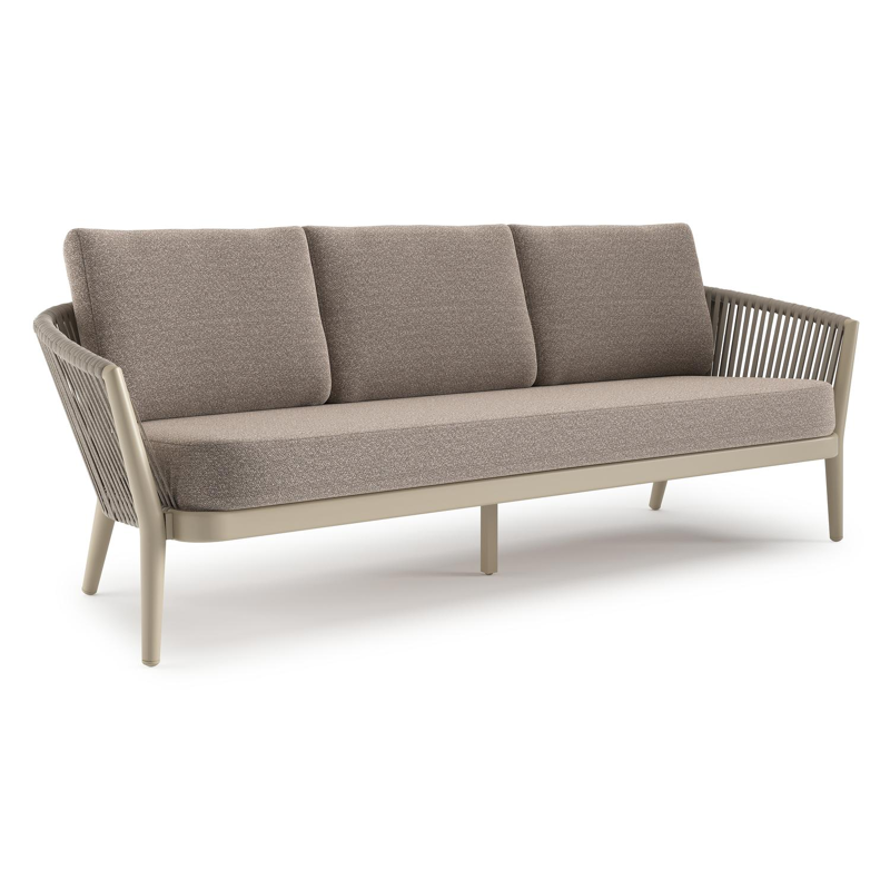 Orso loungebank in beige aluminium en beige verticaal geweven ronde rope met Wander Manioc all weather sunbrella® luxe kussen