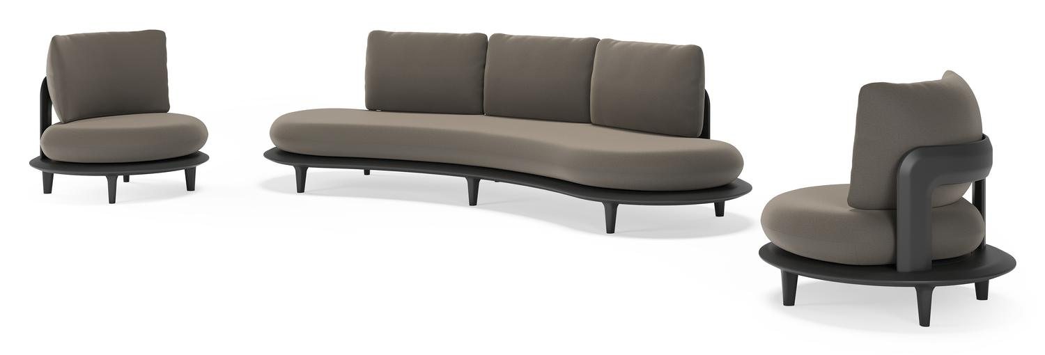 Bomero loungeset in zwart aluminium met natte carbon beige all weather sunbrella® luxe kussen
