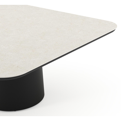 Amico low dining tuintafel afgerond vierkant in zwart aluminium en volkeramiek Shilin - L 148 x B 148 x H 61 cm