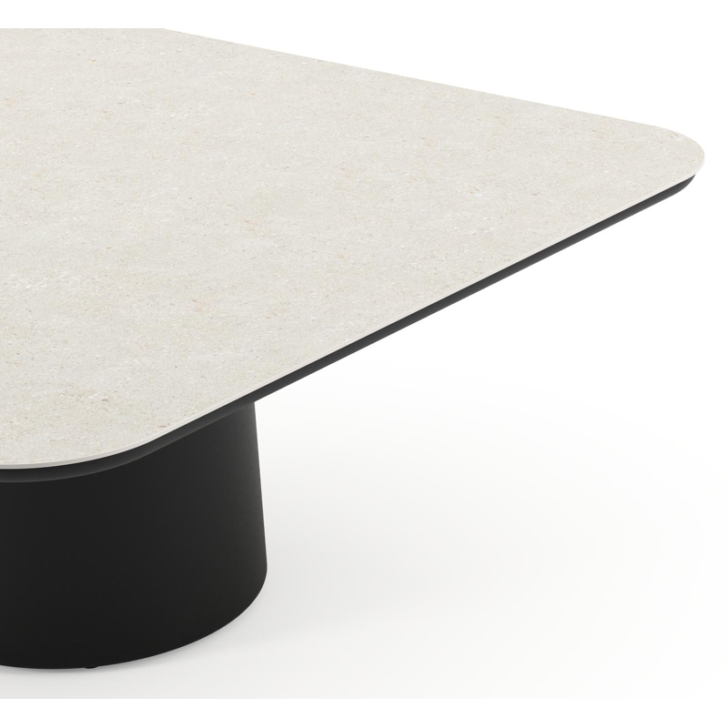 Amico low dining tuintafel afgerond vierkant in zwart aluminium en volkeramiek Shilin - L 148 x B 148 x H 61 cm