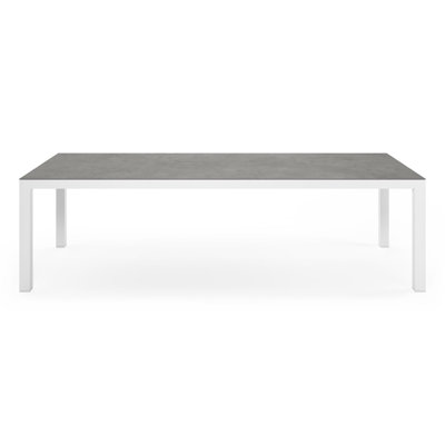 Varese tuinset in wit aluminium en grijs volkeramiek tafelblad met 8 stapelbare Bareto tuinstoelen