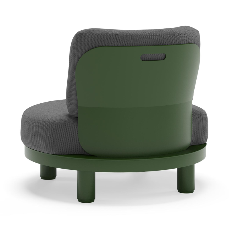 Fauteuil de jardin Donato en aluminium vert et coussins en All Weather Sunbrella® luxe Lopi Shadow