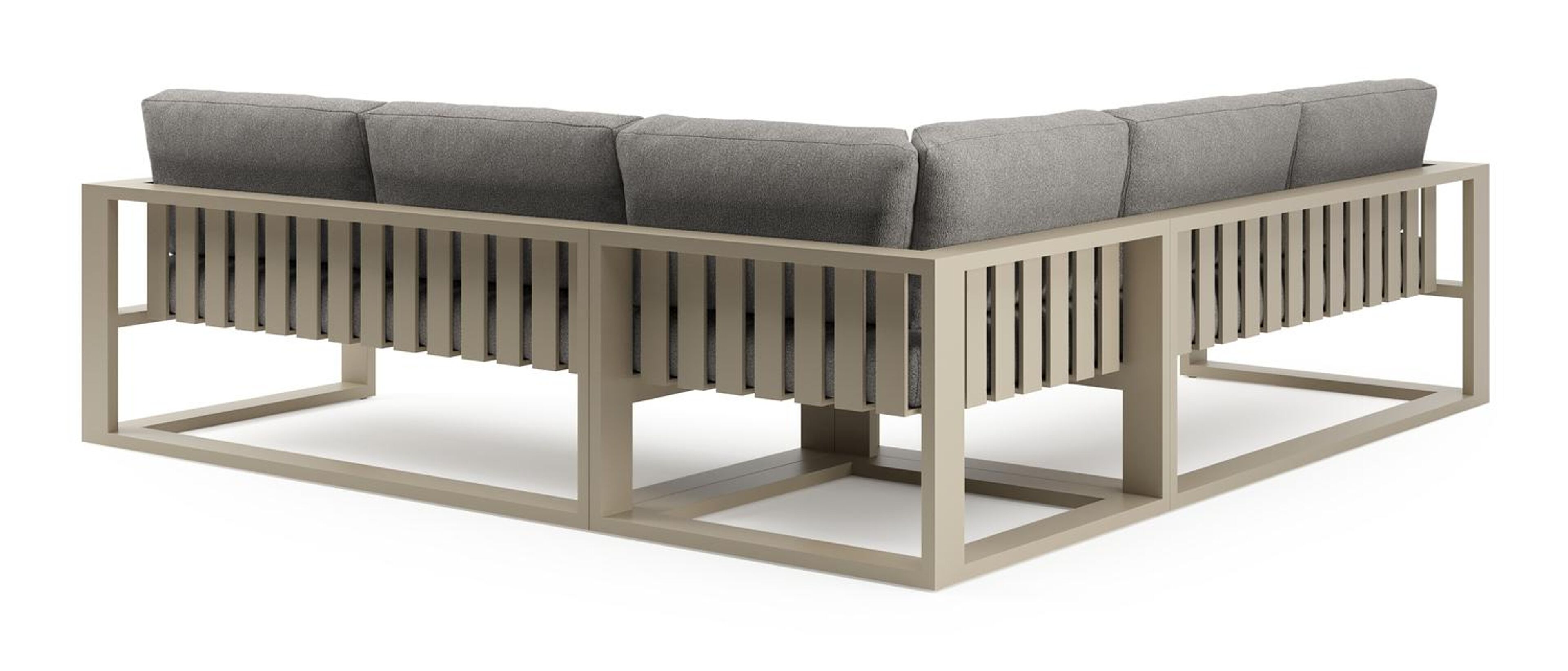 Verato loungehoek in beige aluminium met tundra charcoal all weather sunbrella® luxe kussen