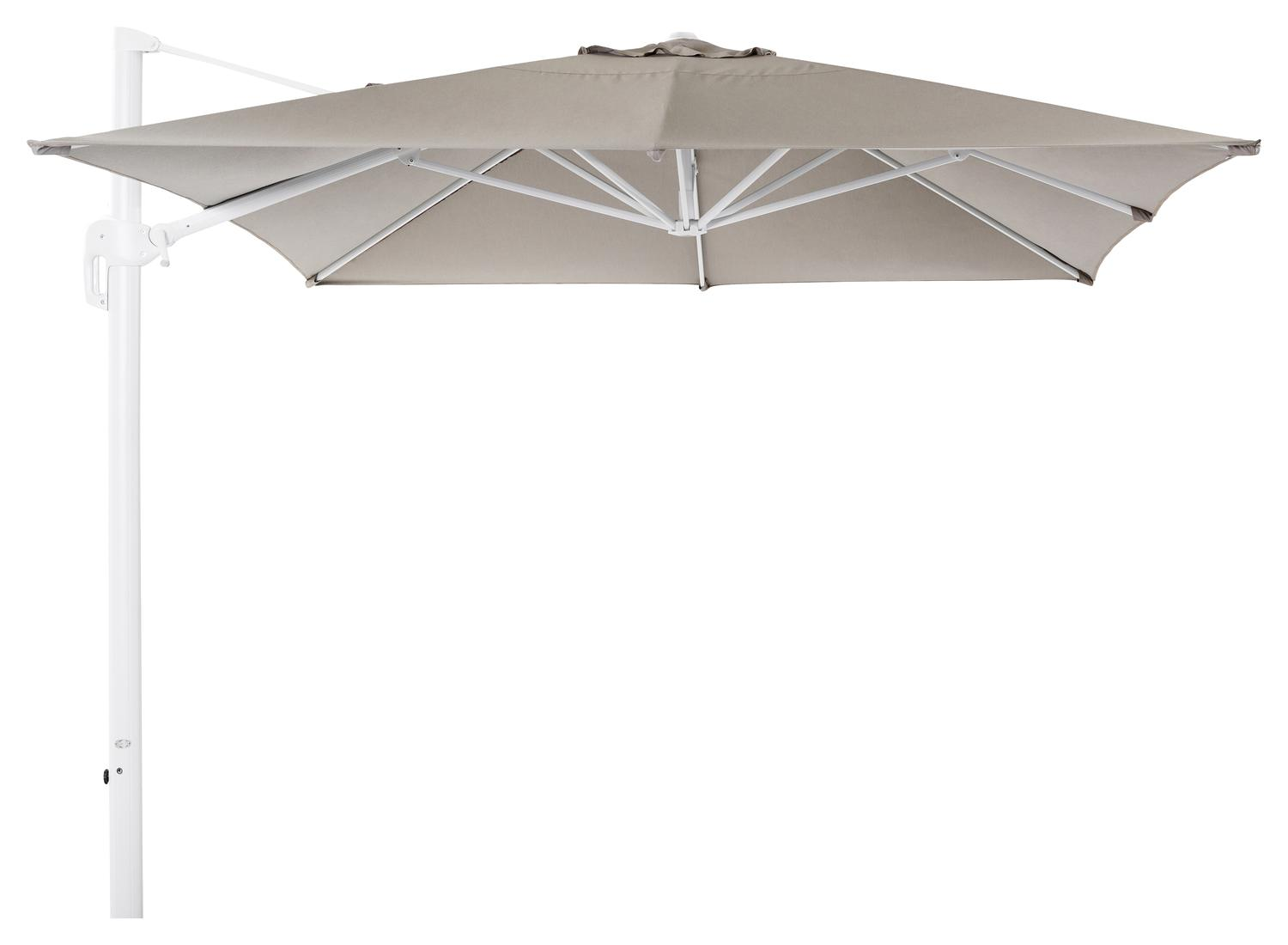 Rufina zweefparasol in wit aluminium met natte nature grey all weather sunbrella® luxe parasoldoek - L1: 300 x L2: 400 cm (zonder voet)