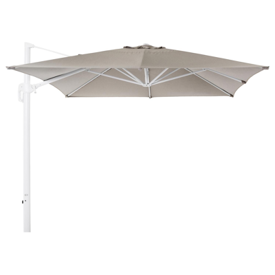 Rufina zweefparasol in wit aluminium met natte nature grey all weather sunbrella® luxe parasoldoek - L1: 300 x L2: 400 cm (zonder voet)