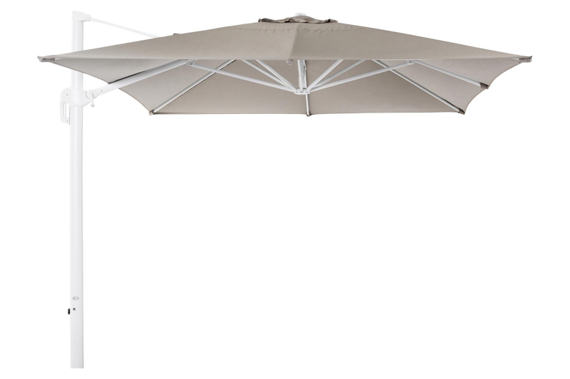 Rufina zweefparasol in wit aluminium met natte nature grey all weather sunbrella® luxe parasoldoek - L1: 300 x L2: 400 cm (zonder voet)