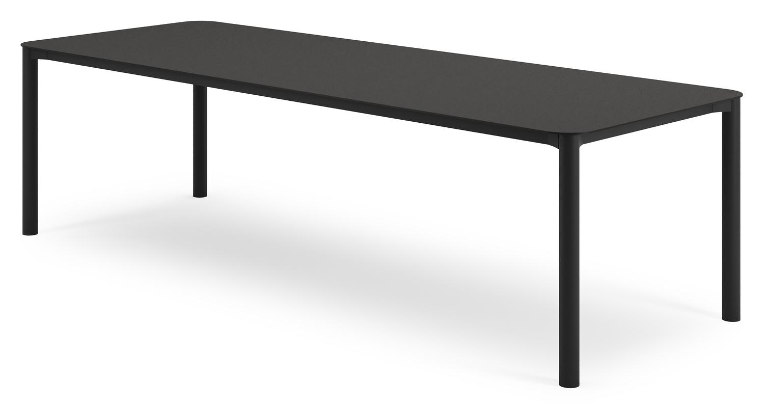 Mira rechthoekige afgeronde tuinset in zwart aluminium en sintered stone notte minerale met 10 Amalfi tuinstoelen