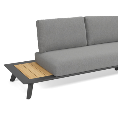 Puglia loungehoek in zwart aluminium en teak met grijs sunbrella® premium kussens