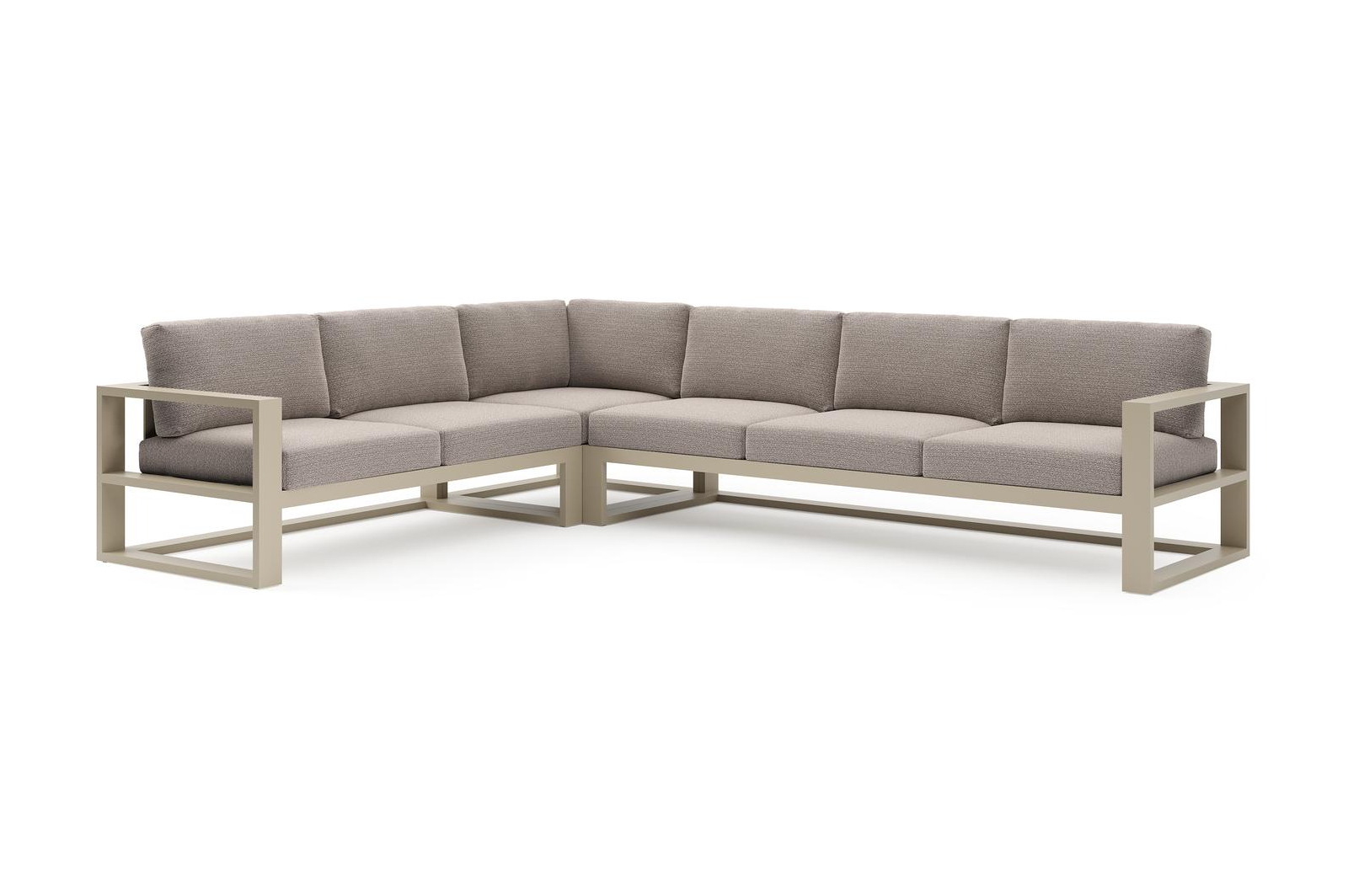 Verato loungehoek in beige aluminium met wander granite all weather sunbrella® luxe kussen