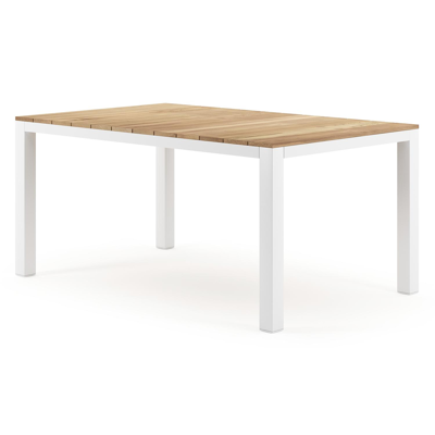 Capri tuintafel in wit aluminium en teak - L 160 x B 100 x H 75 cm