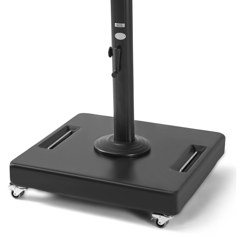 Rufina zweefparasol met tiltfunctie in zwart aluminium met zwart polyester parasoldoek - L1: 300 x L2: 300 cm (met voet)