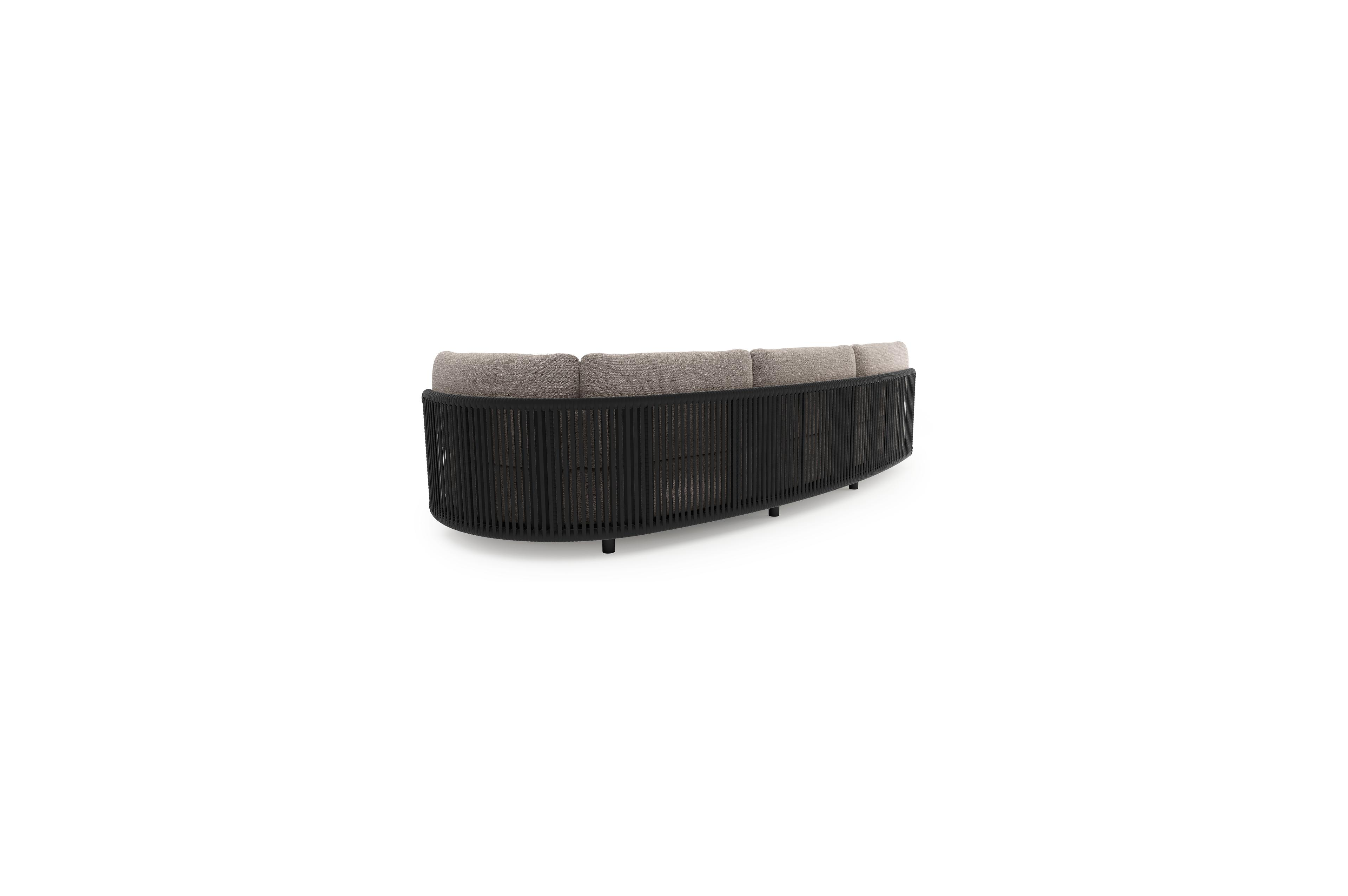 Lomano loungebank in zwart aluminium en zwart verticaal geweven luxe vlakke rope met wander granite all weather sunbrella® luxe kussen