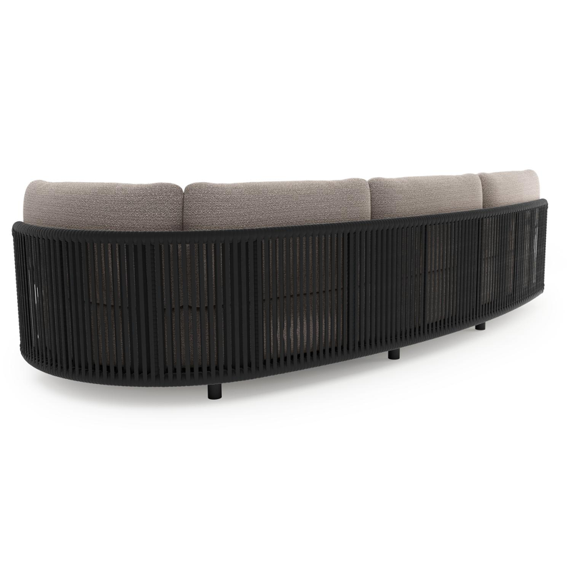 Lomano loungebank in zwart aluminium en zwart verticaal geweven luxe vlakke rope met wander granite all weather sunbrella® luxe kussen