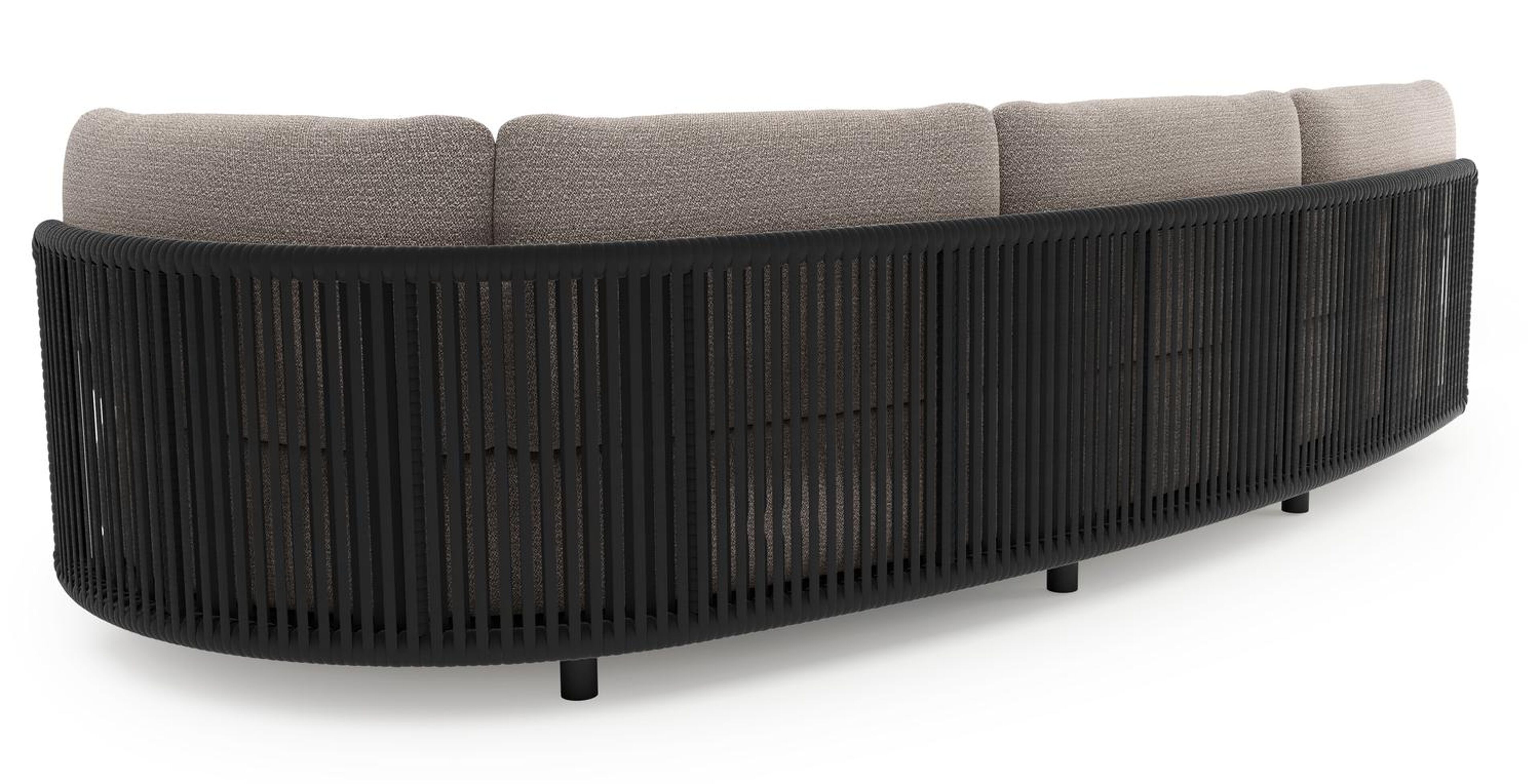 Lomano loungebank in zwart aluminium en zwart verticaal geweven luxe vlakke rope met wander granite all weather sunbrella® luxe kussen