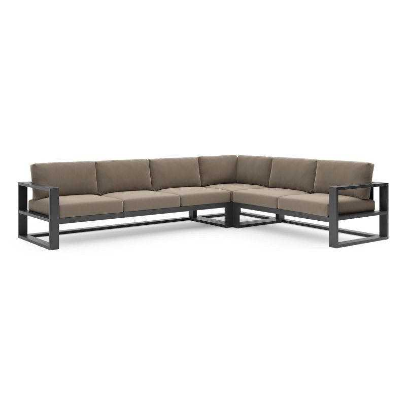 Verato loungehoek in zwart aluminium met natte heather grey all weather sunbrella® luxe kussen