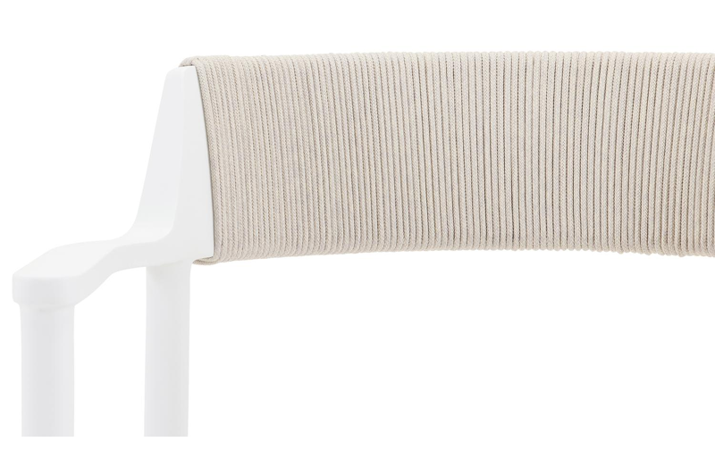 Fiordo tuinstoel in wit aluminium en beige vierkant geweven ronde rope 