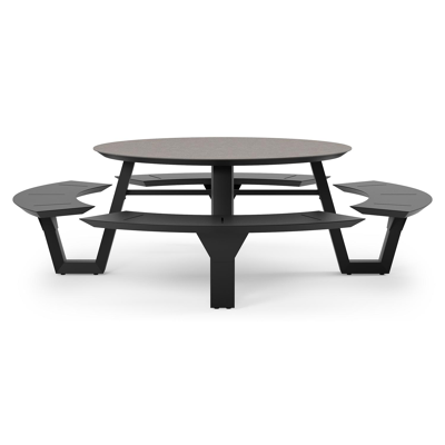 Rondino picknicktafel in zwart aluminium en volkeramiek wulong tafelblad - Dia. 148 x H 71.5 cm