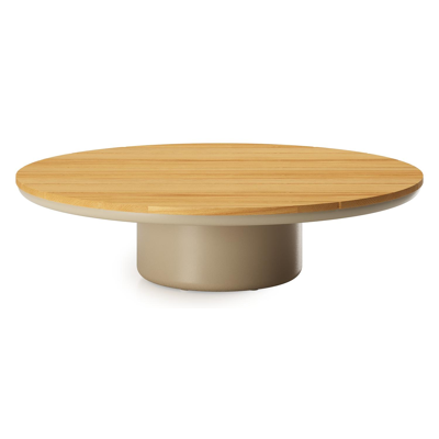 Amico loungetafel rond in beige aluminium en teak - Dia. 110 x H 28 cm